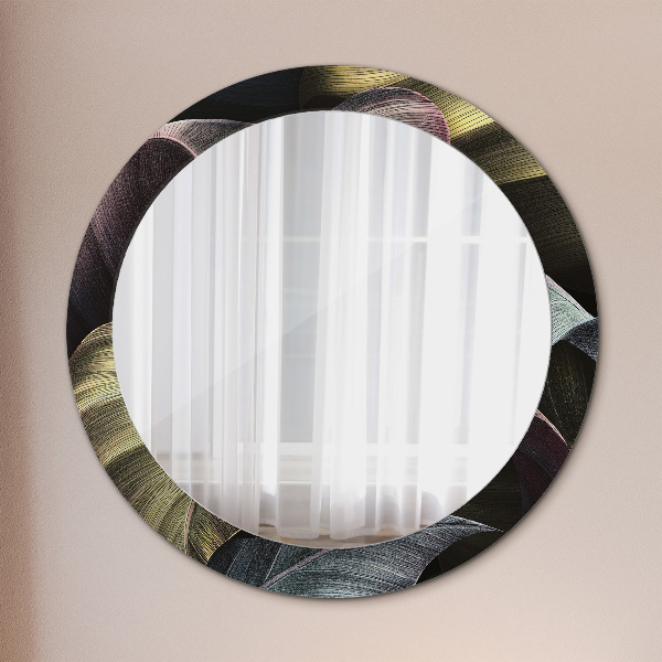 Round wall mirror design Dark tropical leaves