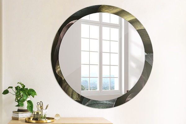 Round wall mirror design Dark tropical leaves