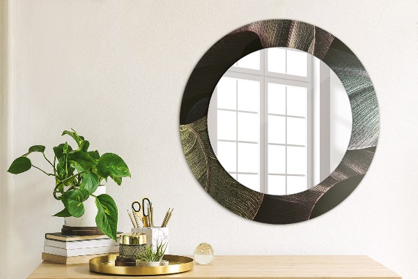 Round wall mirror design Dark tropical leaves