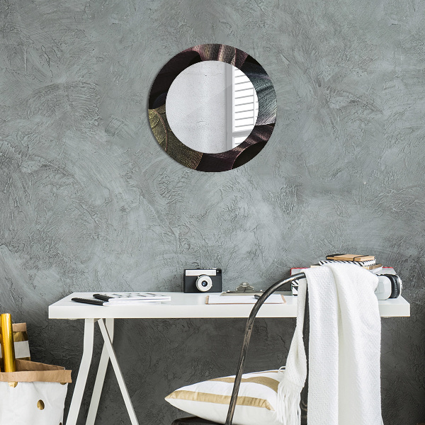Round wall mirror design Dark tropical leaves