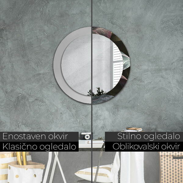 Round wall mirror design Dark tropical leaves