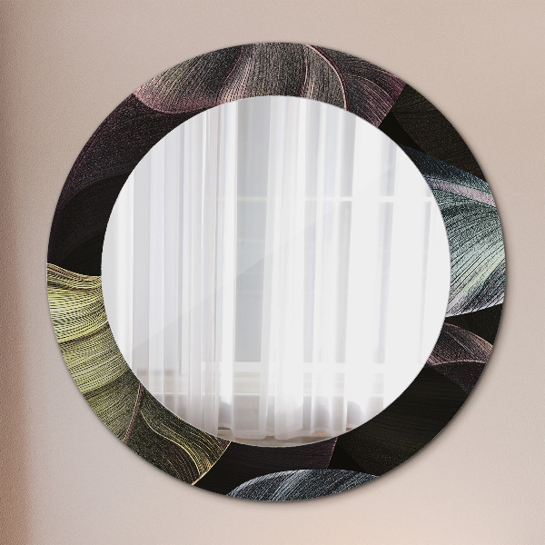 Round wall mirror design Dark tropical leaves