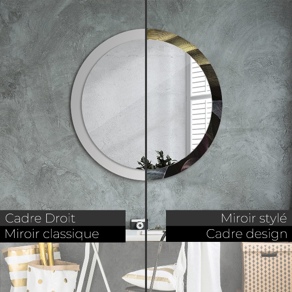 Round wall mirror design Dark tropical leaves