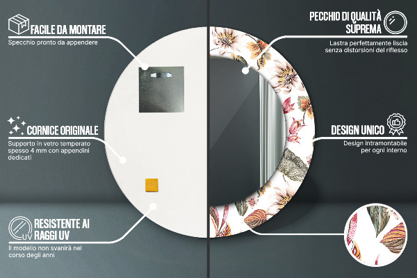 Round wall mirror design Vintage flowers