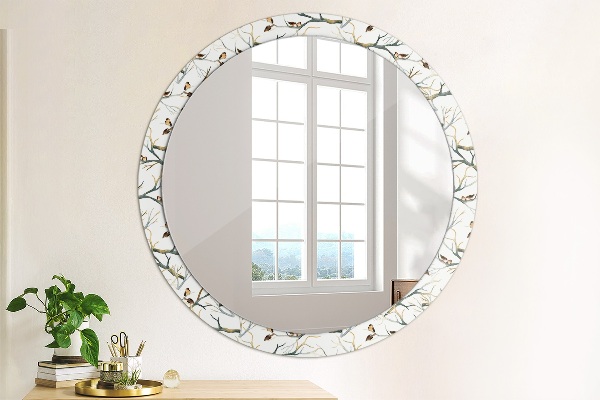 Round mirror frame with print Sparrows birds branches