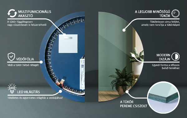 Large round mirror with lights 100 cm