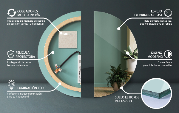 Round bath mirror with lights 100 cm