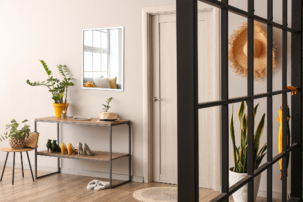 Rectangular white framed mirror 50x50 cm