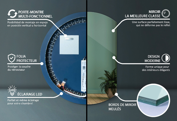 Half moon mirror with led lights 63x70 cm
