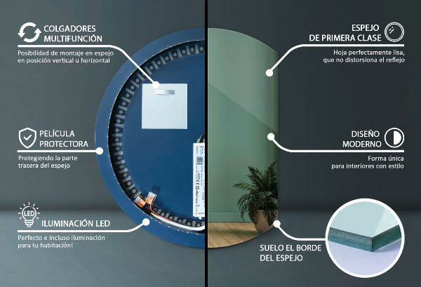 Half circle mirror with led lights 70x80 cm