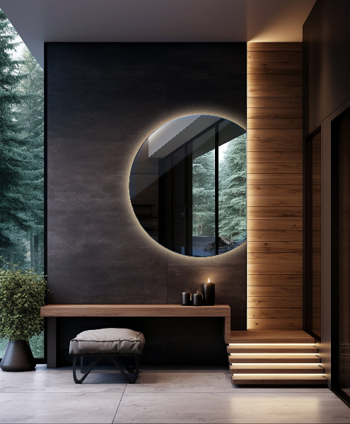 Semicircle mirror with led lights 74x90 cm