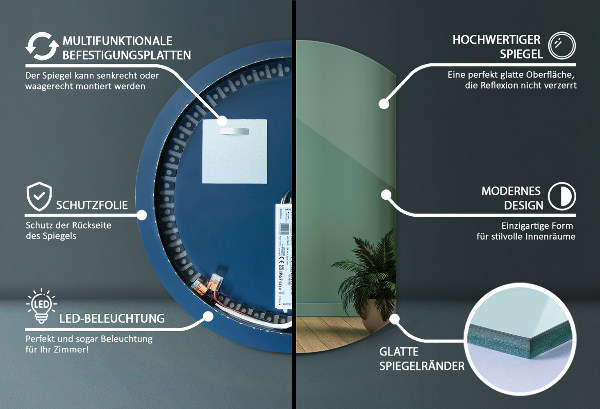 Mirror semicircle with led lights 84x100 cm