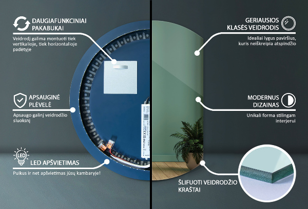 Mirror semicircle with led lights 84x100 cm