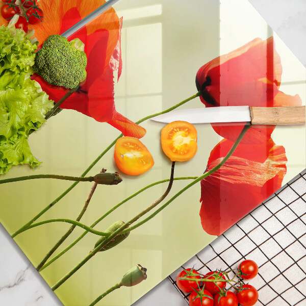 Induction hob cover Red flowers