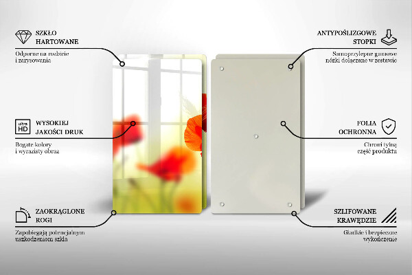 Induction hob cover Red flowers