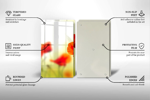 Induction hob cover Red flowers