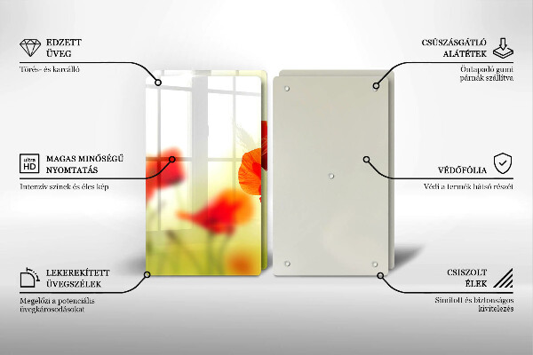 Induction hob cover Red flowers