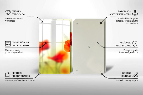 Induction hob cover Red flowers