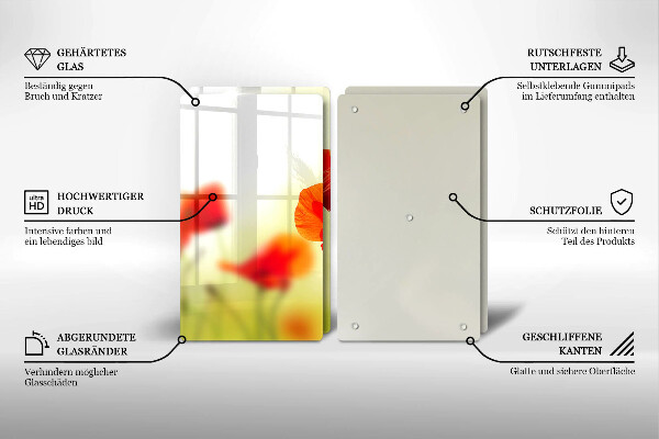 Induction hob cover Red flowers