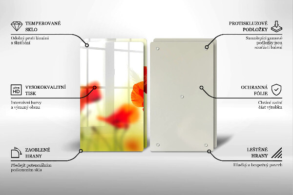 Induction hob cover Red flowers