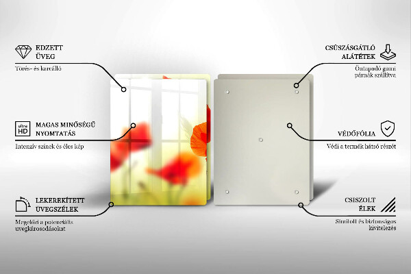 Induction hob cover Red flowers