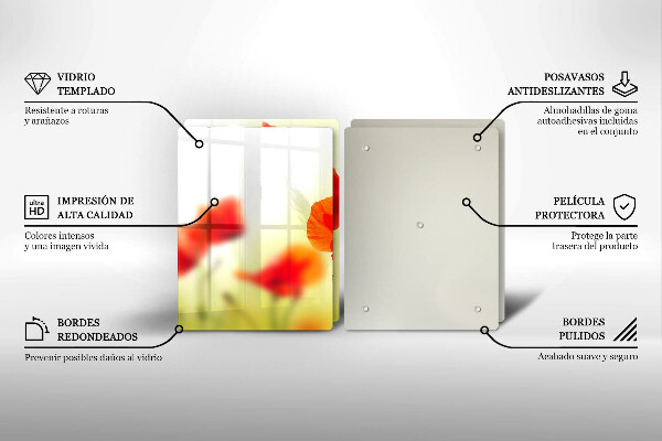 Induction hob cover Red flowers