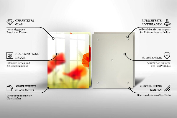 Induction hob cover Red flowers