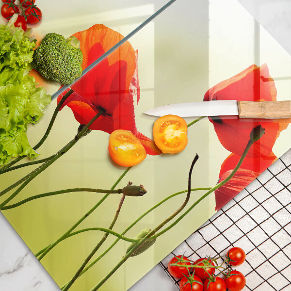 Induction hob cover Red flowers