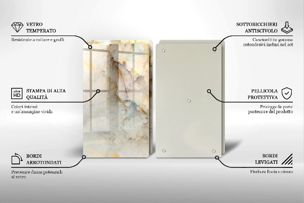 Induction hob cover Marble texture with gold