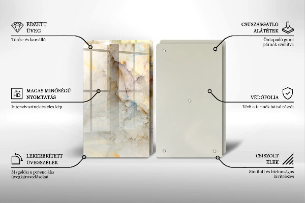 Induction hob cover Marble texture with gold