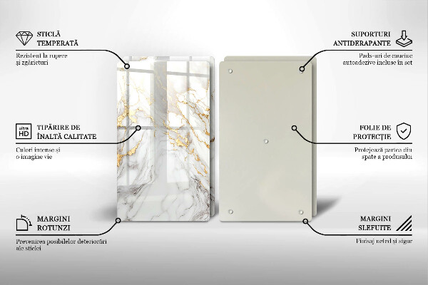 Induction hob cover Light marble with gold