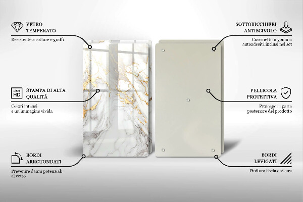 Induction hob cover Light marble with gold