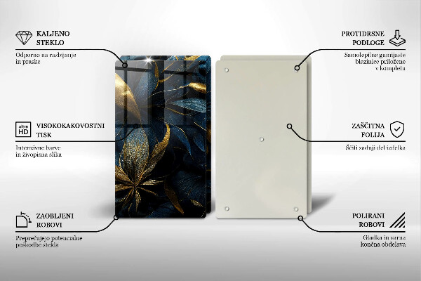 Induction hob cover Decorative leaves with gold