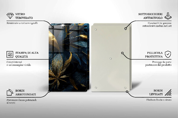 Induction hob cover Decorative leaves with gold