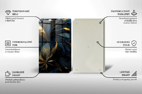 Induction hob cover Decorative leaves with gold