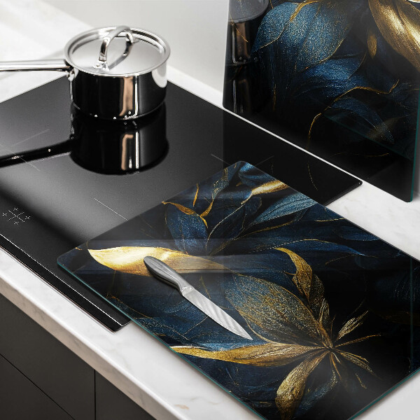 Induction hob cover Decorative leaves with gold