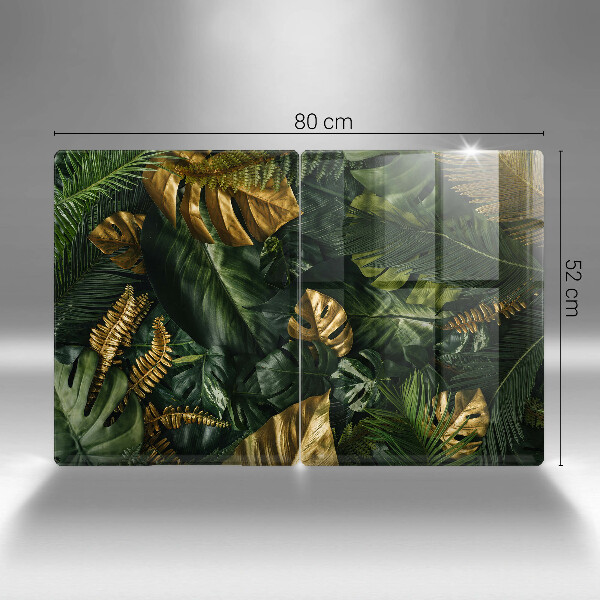 Induction hob cover Monstera golden leaves