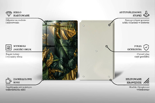 Induction hob cover Monstera golden leaves