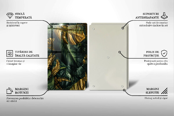 Induction hob cover Monstera golden leaves