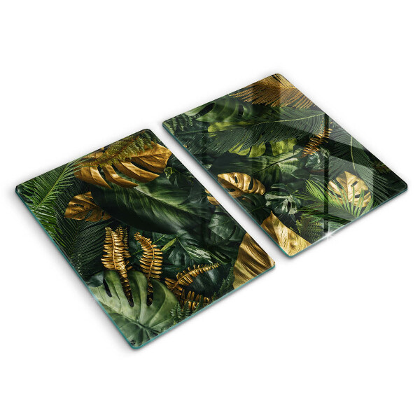 Induction hob cover Monstera golden leaves