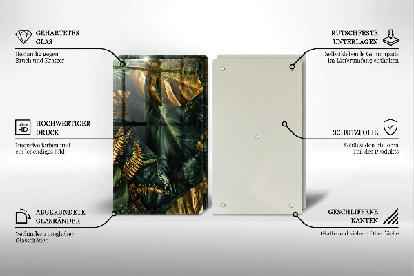 Induction hob cover Monstera golden leaves