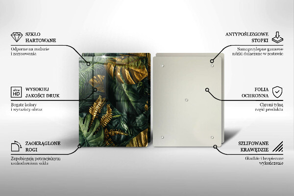 Induction hob cover Monstera golden leaves