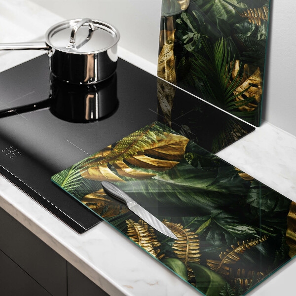 Induction hob cover Monstera golden leaves