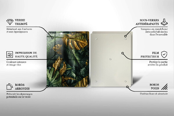 Induction hob cover Monstera golden leaves