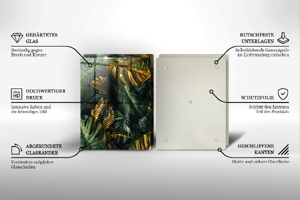 Induction hob cover Monstera golden leaves