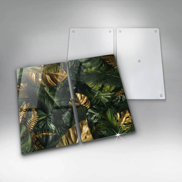 Induction hob cover Monstera golden leaves