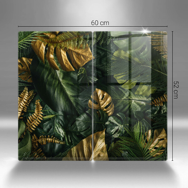 Induction hob cover Monstera golden leaves