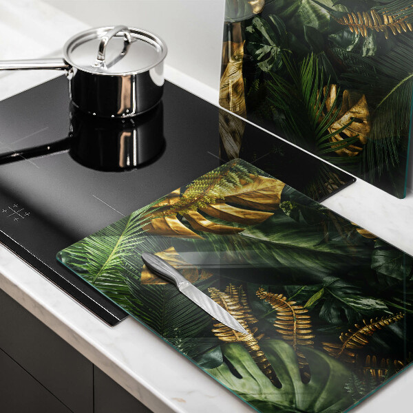 Induction hob cover Monstera golden leaves