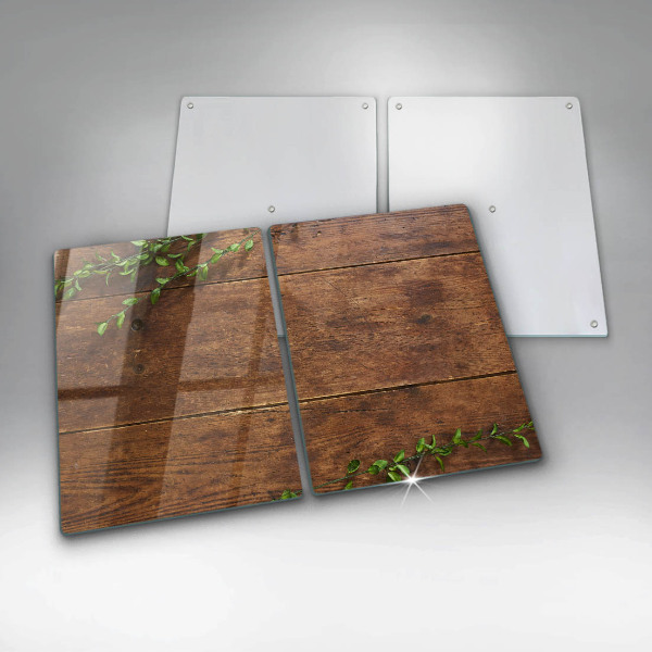 Induction hob cover Wooden boards and leaves