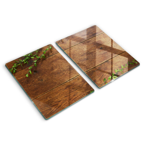 Induction hob cover Wooden boards and leaves